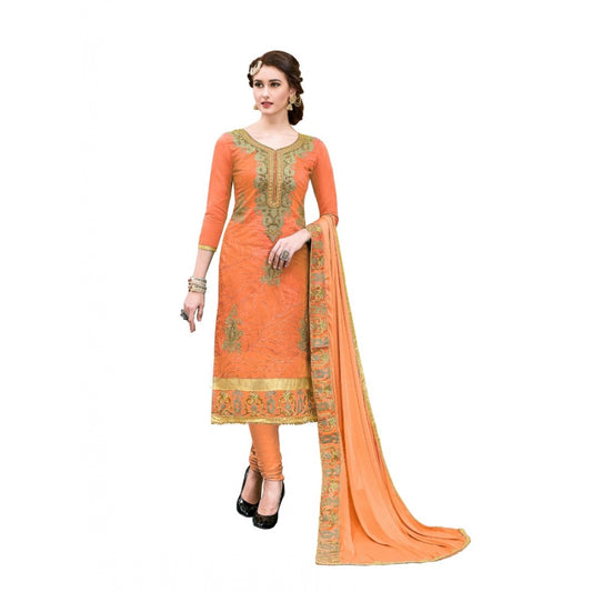 Amfyn Women's Chanderi Cotton Unstitched Salwar-Suit Material With Dupatta (Oranage, 2-2.5mtrs)