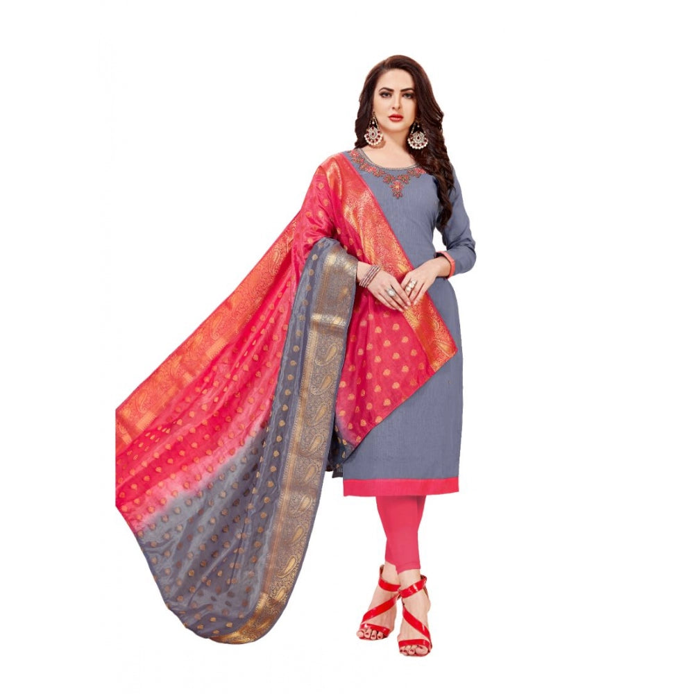 Amfyn Women's Slub Cotton Unstitched Salwar-Suit Material With Dupatta (Grey, 2-2.5mtrs)