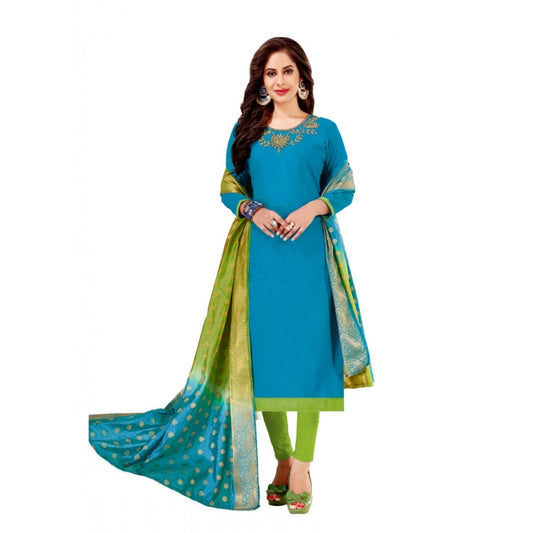 Amfyn Women's Slub Cotton Unstitched Salwar-Suit Material With Dupatta (Blue, 2-2.5mtrs)