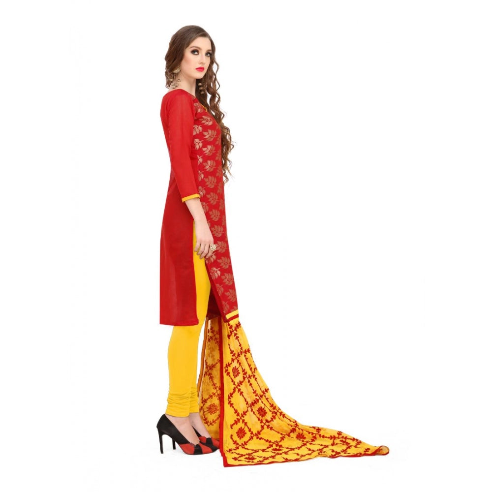 Amfyn Women's Banarasi Jacquard Unstitched Salwar-Suit Material With Dupatta (Red, 2-2.5mtrs)