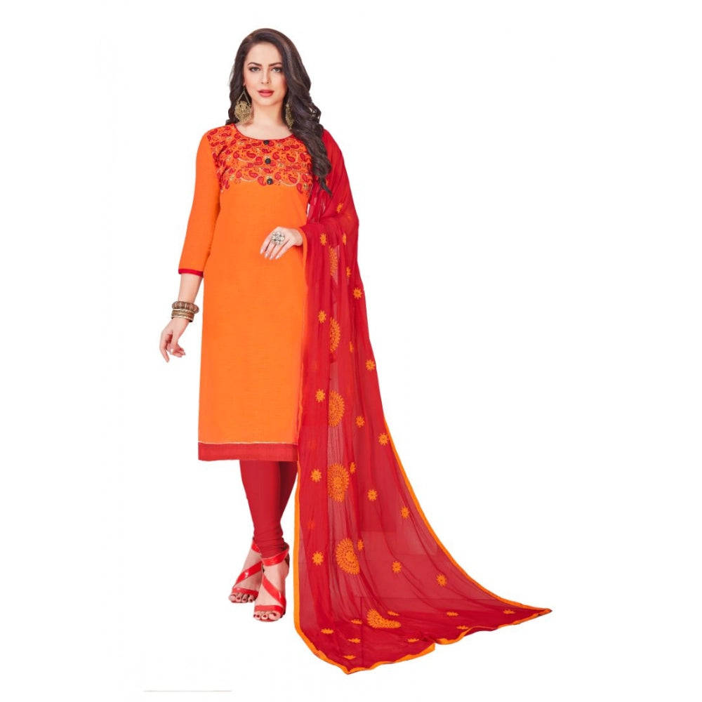 Amfyn Women's Slub Cotton Unstitched Salwar-Suit Material With Dupatta (Oranage, 2-2.5mtrs)