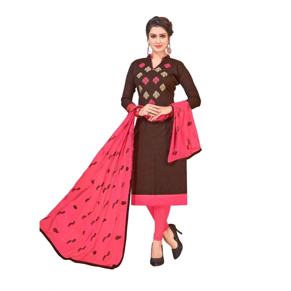 Amfyn Women's Slub Cotton Unstitched Salwar-Suit Material With Dupatta (Brown, 2-2.5mtrs)