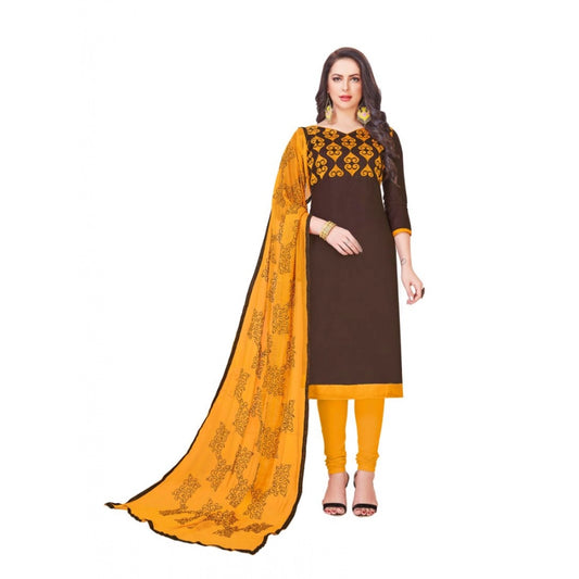 Amfyn Women's Glaze Cotton Unstitched Salwar-Suit Material With Dupatta (Coffee, 2-2.5mtrs)