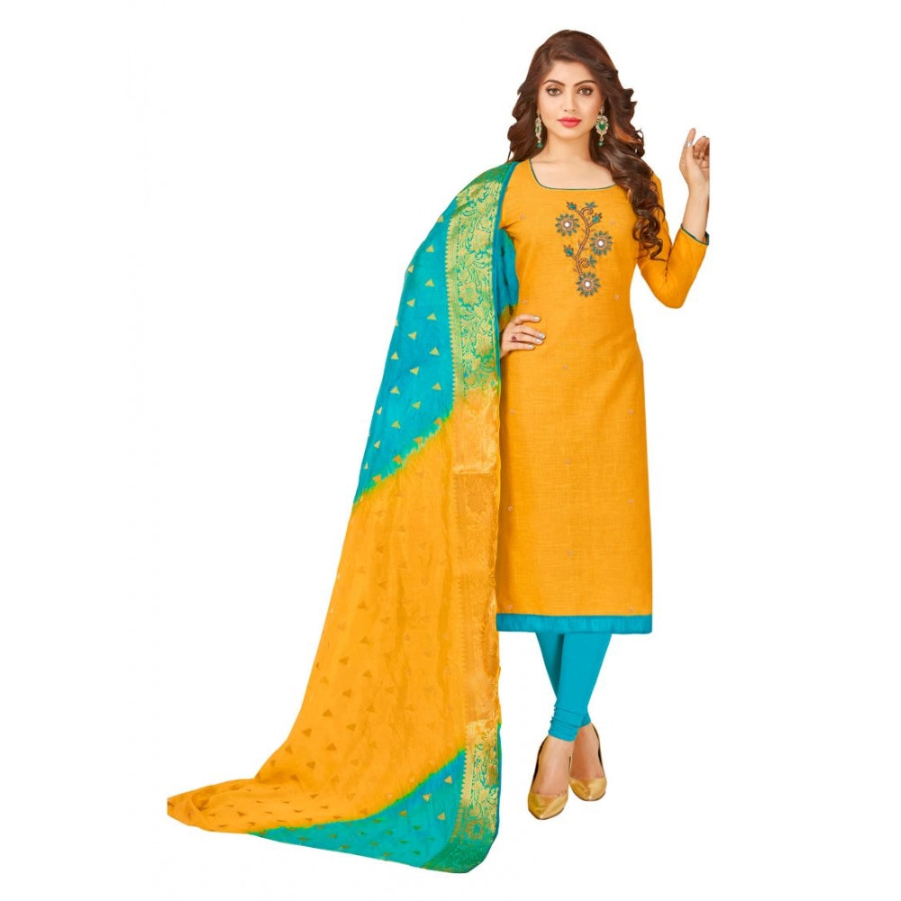 Amfyn Women's South Slub Cotton Unstitched Salwar-Suit Material With Dupatta (Yellow, 2-2.5mtrs)