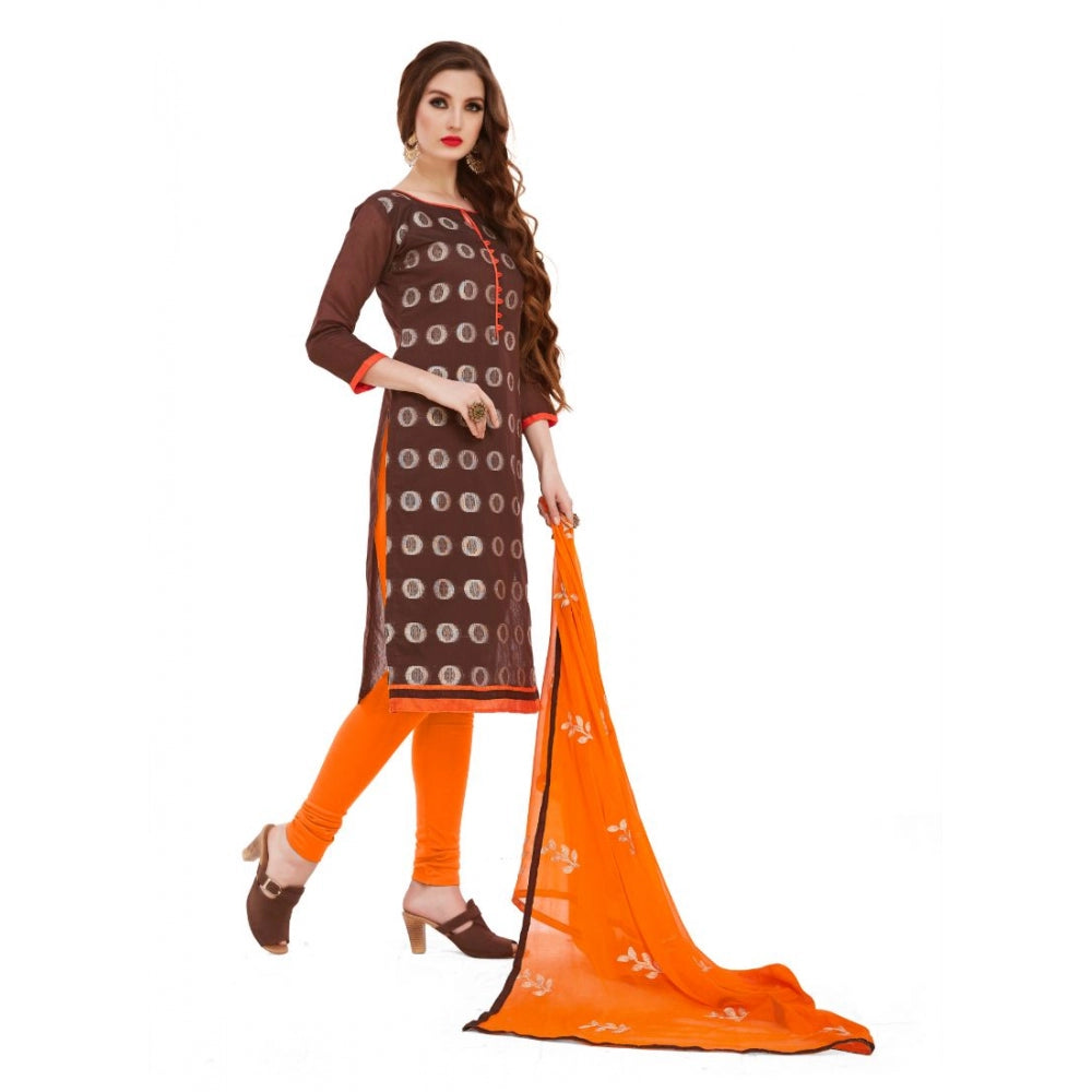 Amfyn Women's Banarasi Jacquard Unstitched Salwar-Suit Material With Dupatta (Brown, 2-2.5mtrs)