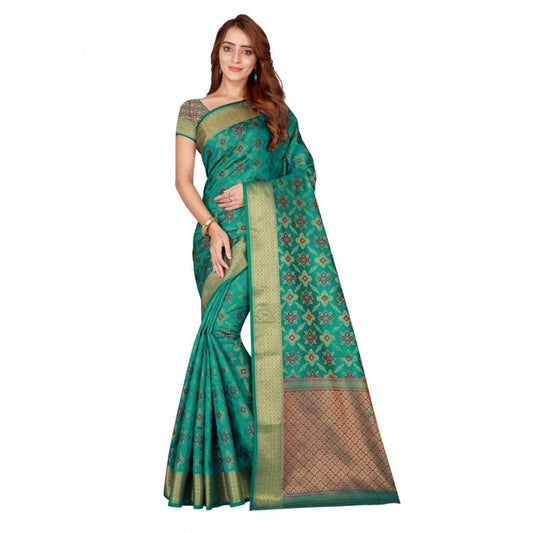 Amfyn Women's Kanjivaram Silk Saree with Blouse (Green, 5-6 Mtrs)