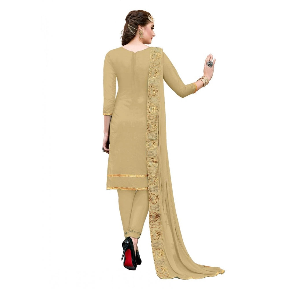 Amfyn Women's Chanderi Cotton Unstitched Salwar-Suit Material With Dupatta (Beige, 2.20 Mtr)