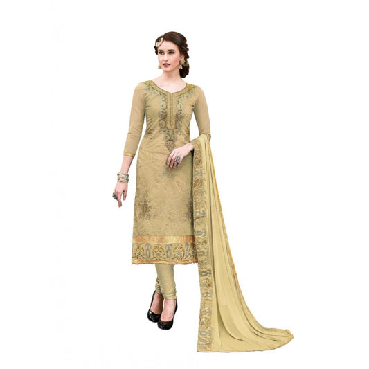 Amfyn Women's Chanderi Cotton Unstitched Salwar-Suit Material With Dupatta (Beige, 2.20 Mtr)