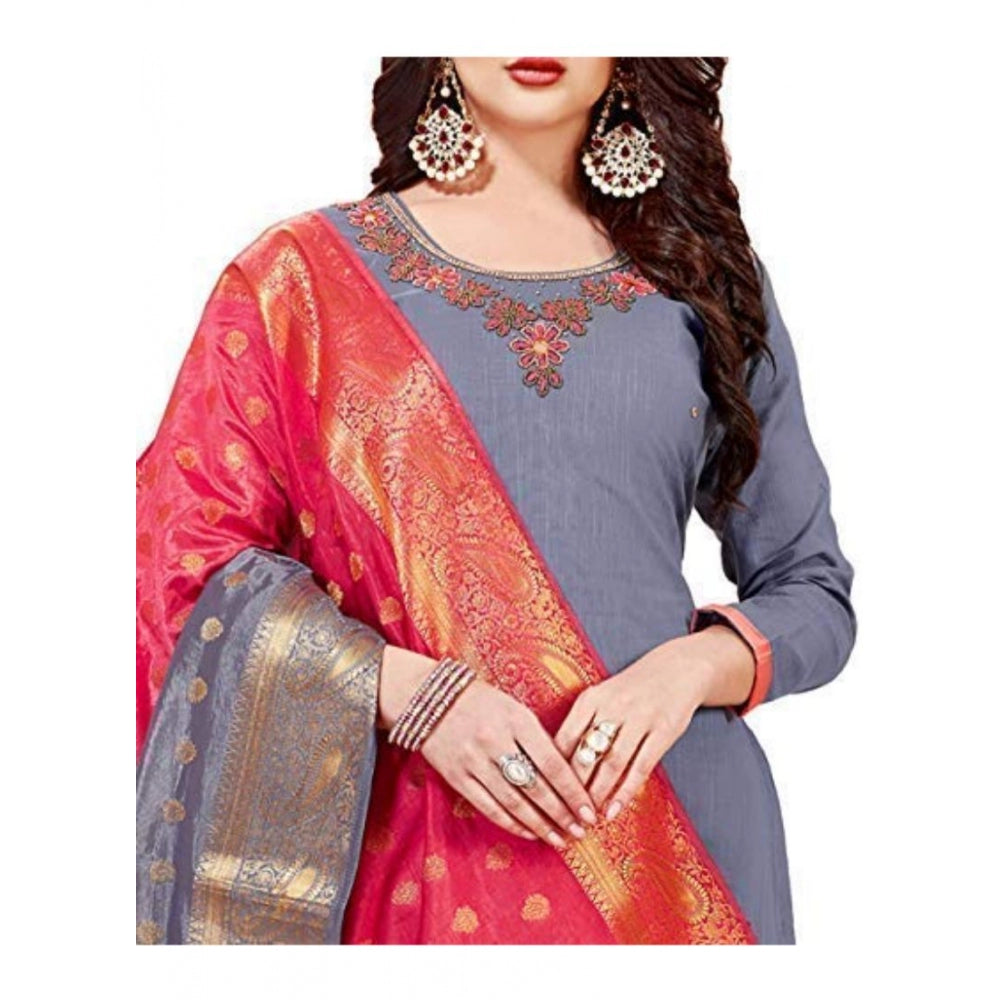 Amfyn Women's Slub Cotton Unstitched Salwar-Suit Material With Dupatta (Grey, 2 Mtr)