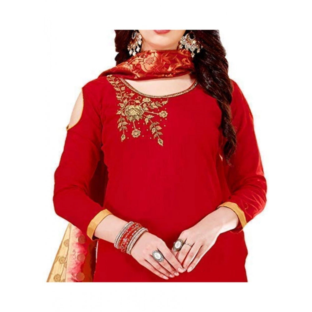 Amfyn Women's Slub Cotton Unstitched Salwar-Suit Material With Dupatta (Red, 2 Mtr)