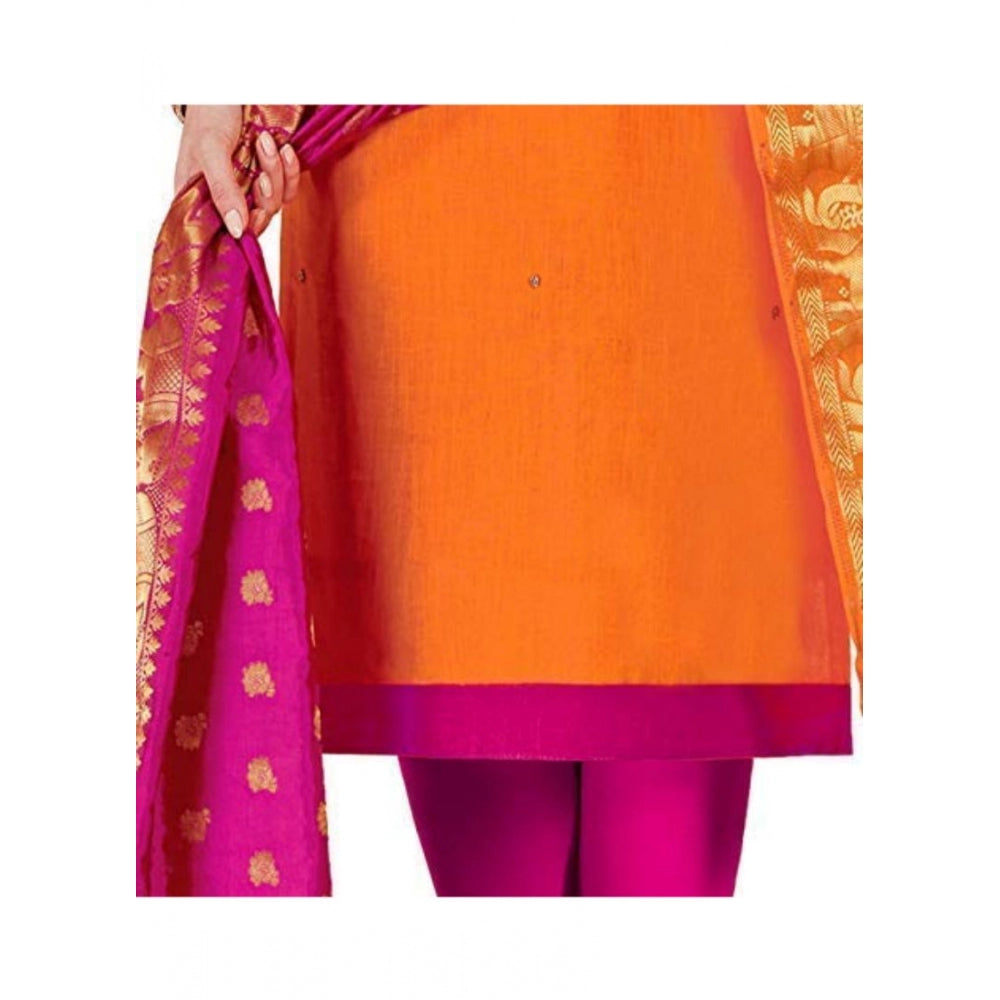 Amfyn Women's Slub Cotton Unstitched Salwar-Suit Material With Dupatta (Orange, 2 Mtr)