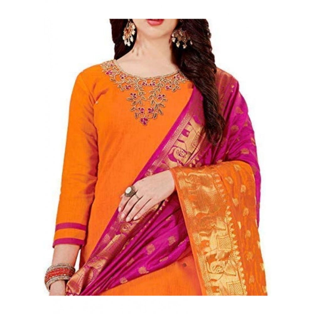 Amfyn Women's Slub Cotton Unstitched Salwar-Suit Material With Dupatta (Orange, 2 Mtr)