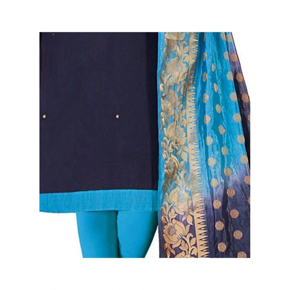 Amfyn Women's Slub Cotton Unstitched Salwar-Suit Material With Dupatta (Navy Blue, 2 Mtr)