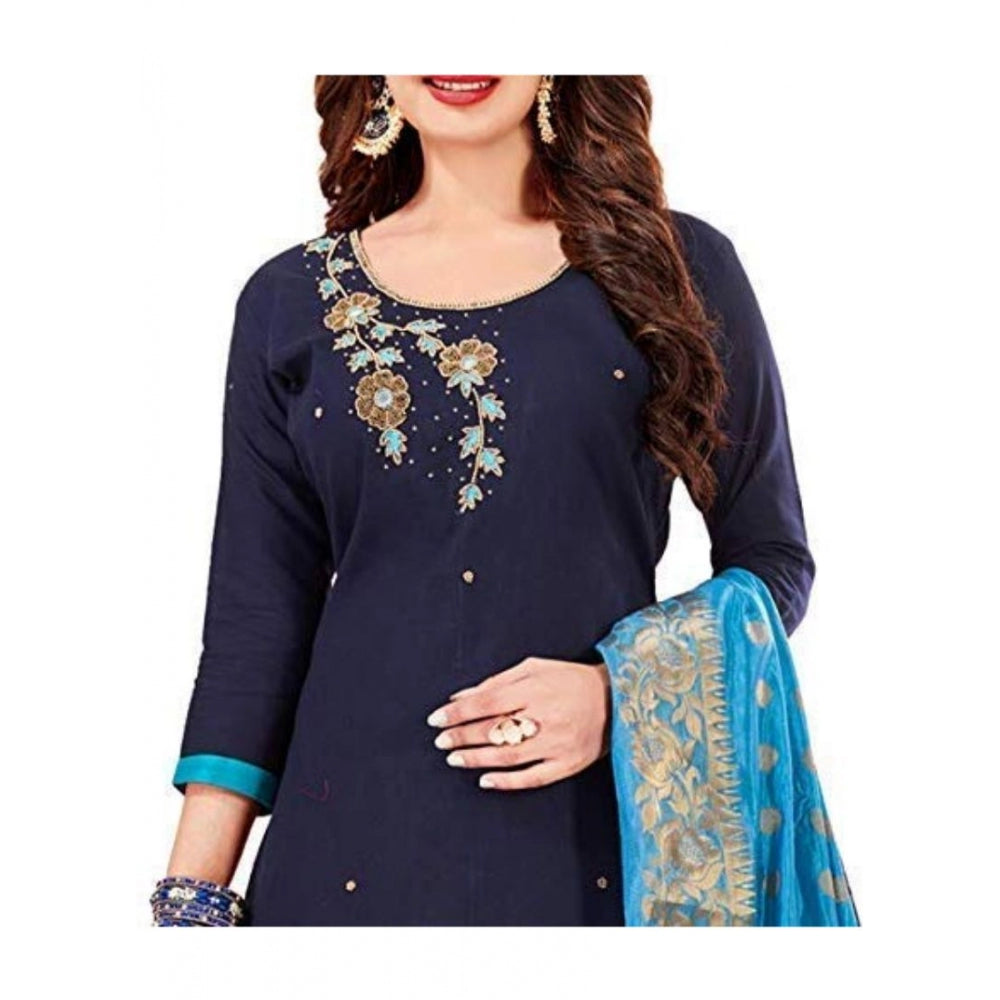 Amfyn Women's Slub Cotton Unstitched Salwar-Suit Material With Dupatta (Navy Blue, 2 Mtr)