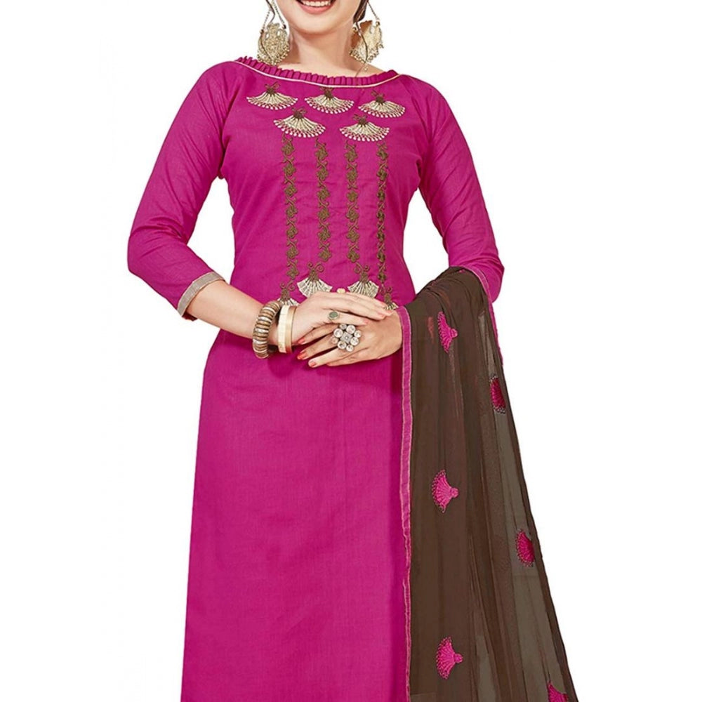 Amfyn Women's Slub Cotton Unstitched Salwar-Suit Material With Dupatta (Pink, 2 Mtr)