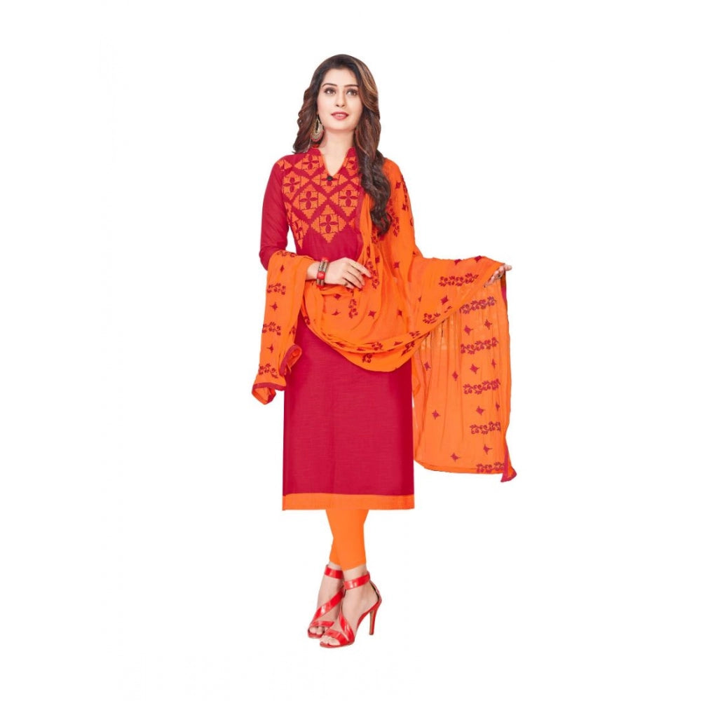 Amfyn Women's Slub Cotton Unstitched Salwar-Suit Material With Dupatta (Red, 2 Mtr)