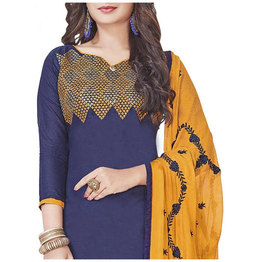 Amfyn Women's Slub Cotton Unstitched Salwar-Suit Material With Dupatta (Navy Blue, 2 Mtr)