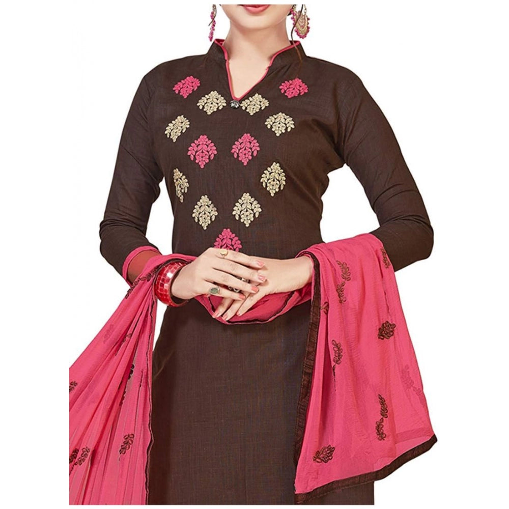 Amfyn Women's Slub Cotton Unstitched Salwar-Suit Material With Dupatta (Brown, 2 Mtr)