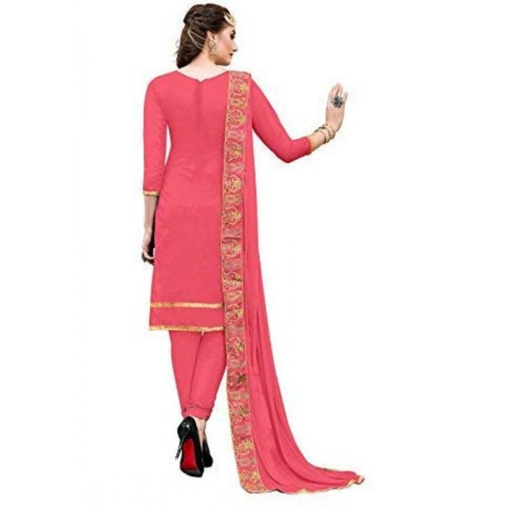 Amfyn Women's Chanderi Cotton Unstitched Salwar-Suit Material With Dupatta (Light Red, 2.20 Mtr)