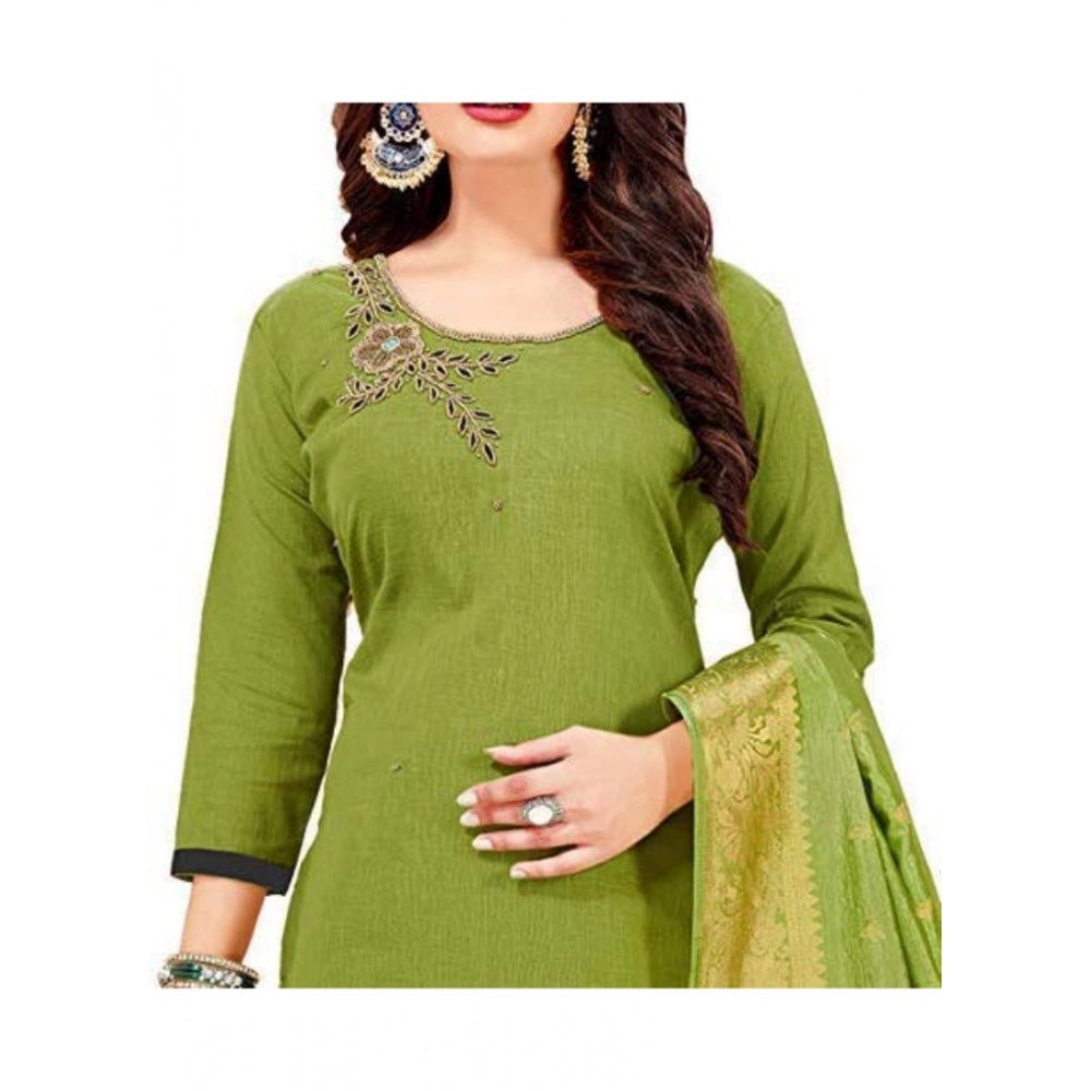 Amfyn Women's Slub Cotton Unstitched Salwar-Suit Material With Dupatta (Mahendi Green, 2 Mtr)