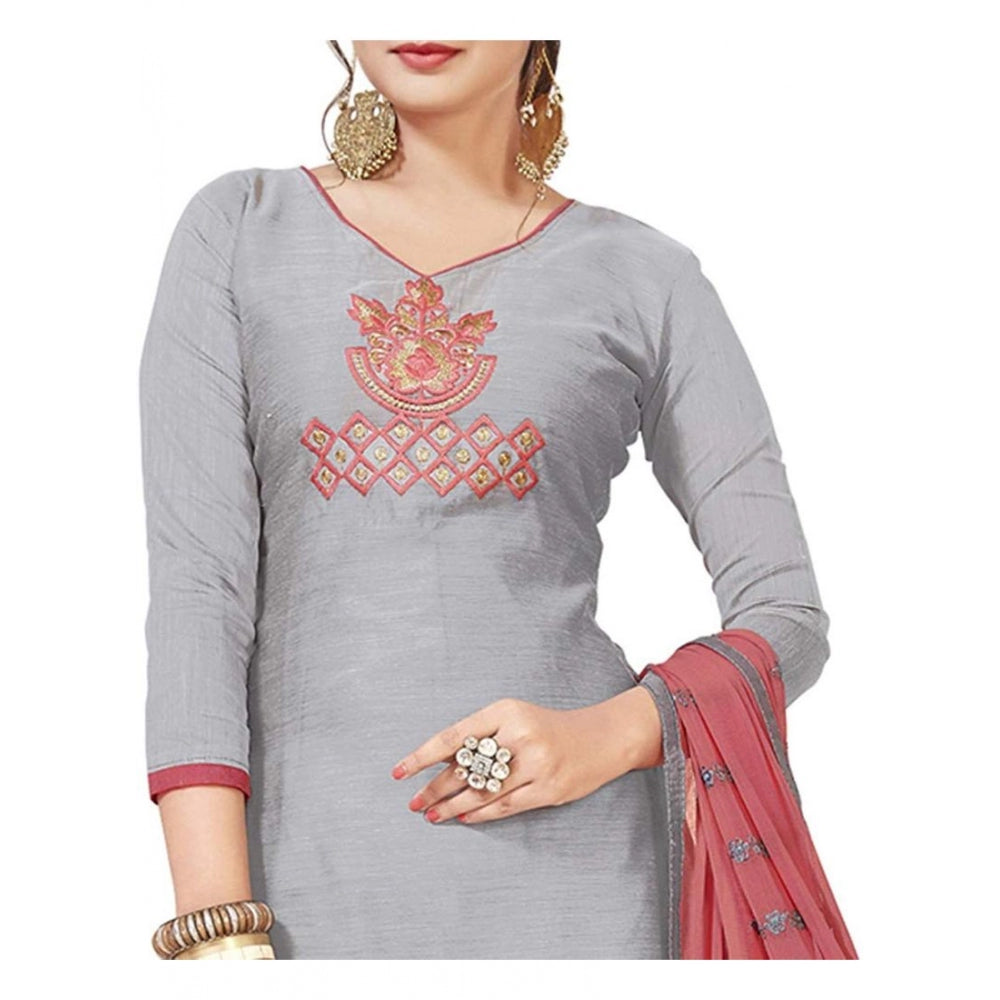 Amfyn Women's Modal Silk Unstitched Salwar-Suit Material With Dupatta (Light Grey, 2 Mtr)