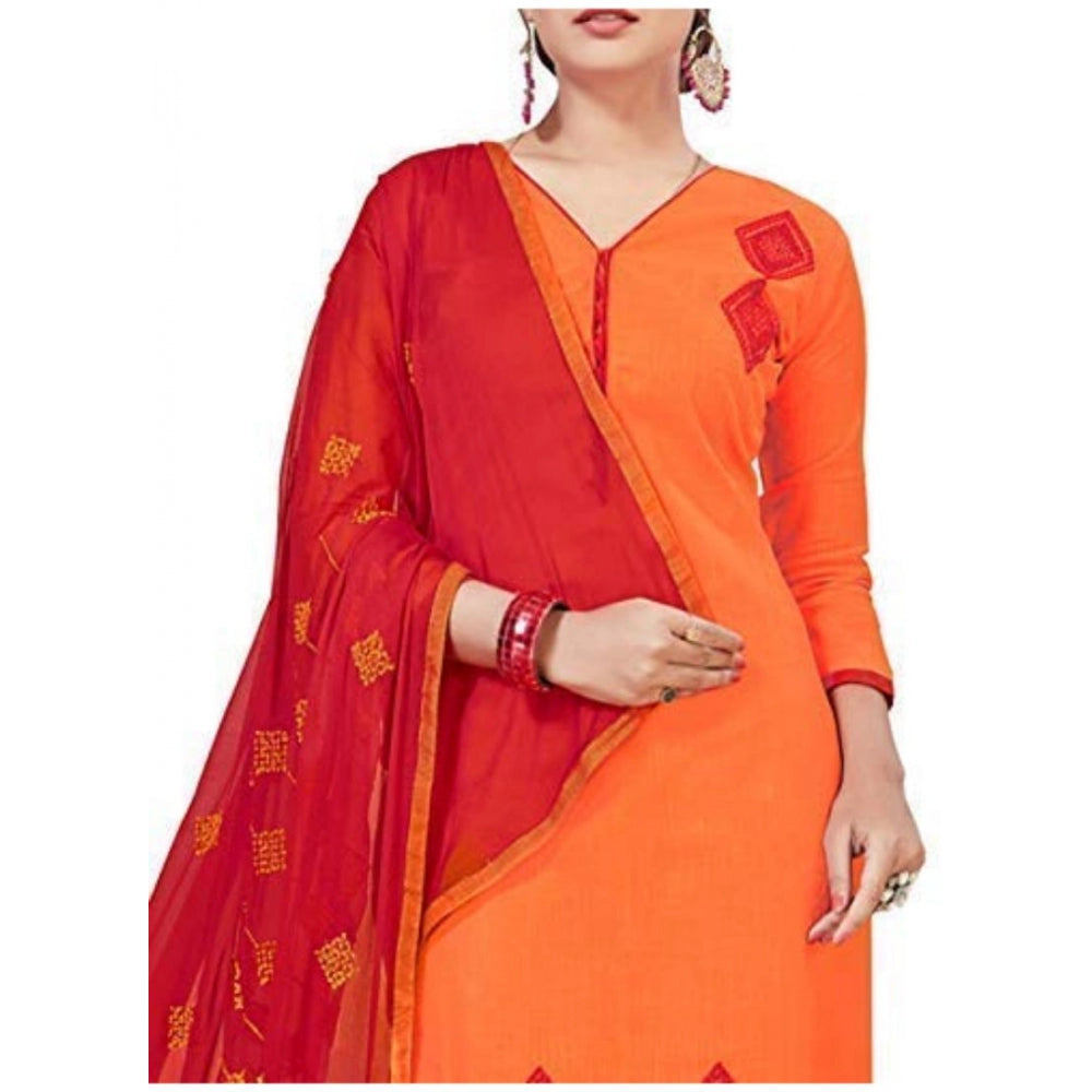 Amfyn Women's Slub Cotton Unstitched Salwar-Suit Material With Dupatta (Orange, 2 Mtr)