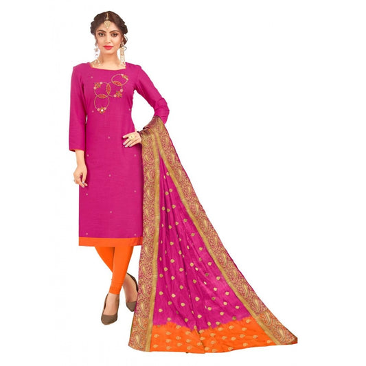 Amfyn Women's South Slub Cotton Unstitched Salwar-Suit Material With Dupatta (Pink, 2 Mtr)