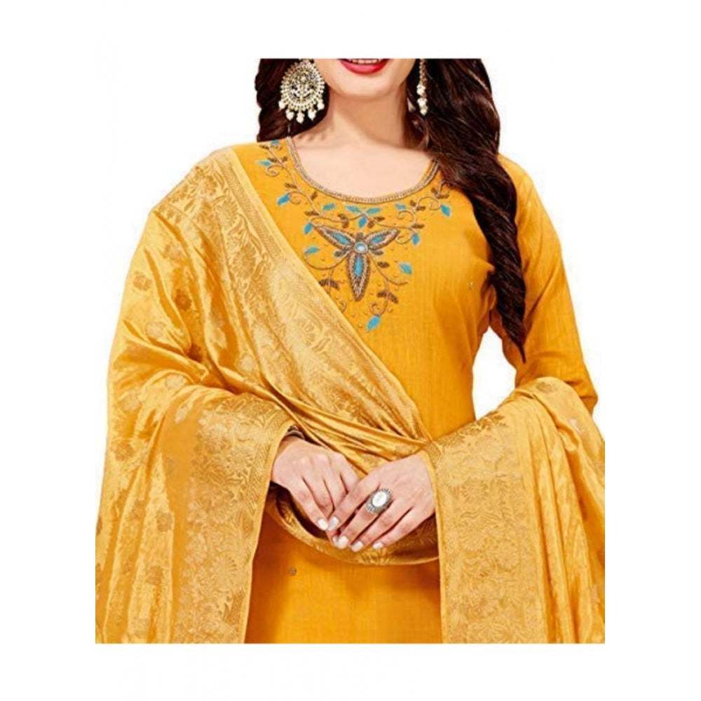 Amfyn Women's Slub Cotton Unstitched Salwar-Suit Material With Dupatta (Yellow, 2 Mtr)