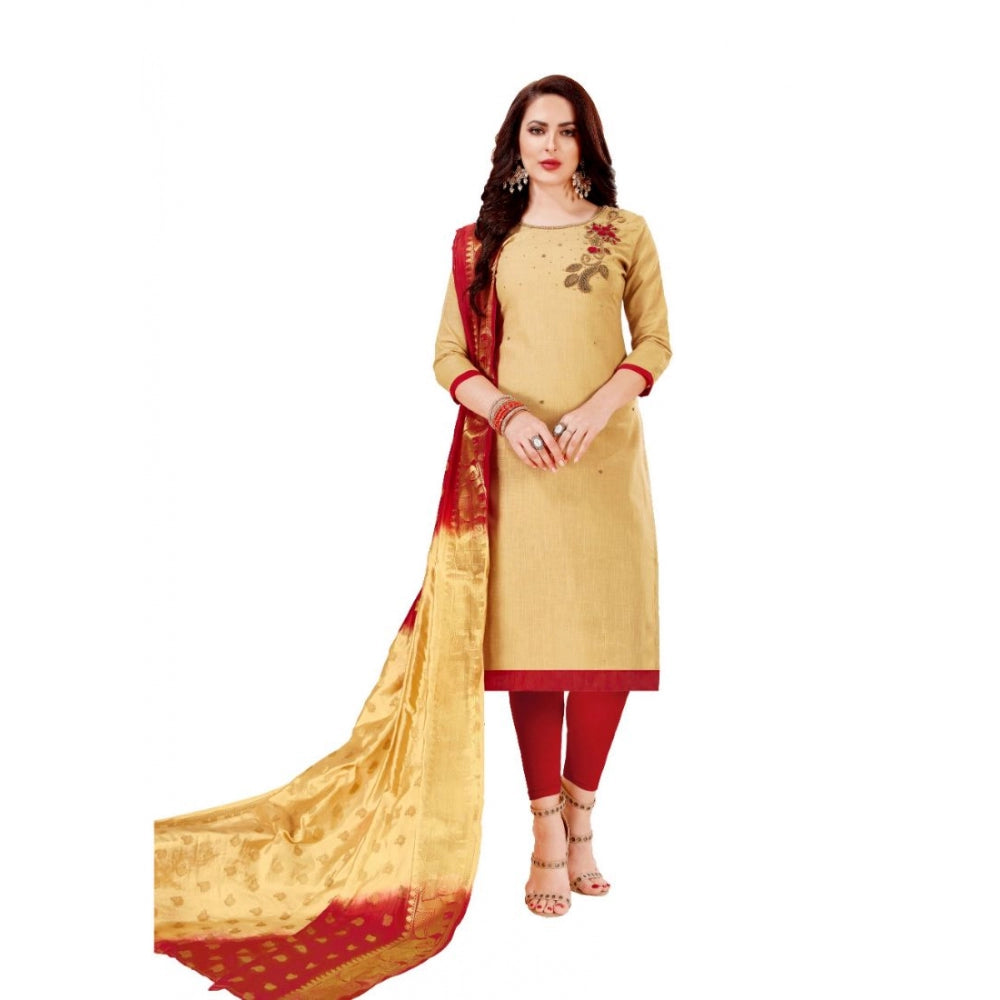 Amfyn Women's Slub Cotton Unstitched Salwar-Suit Material With Dupatta (Beige, 2 Mtr)