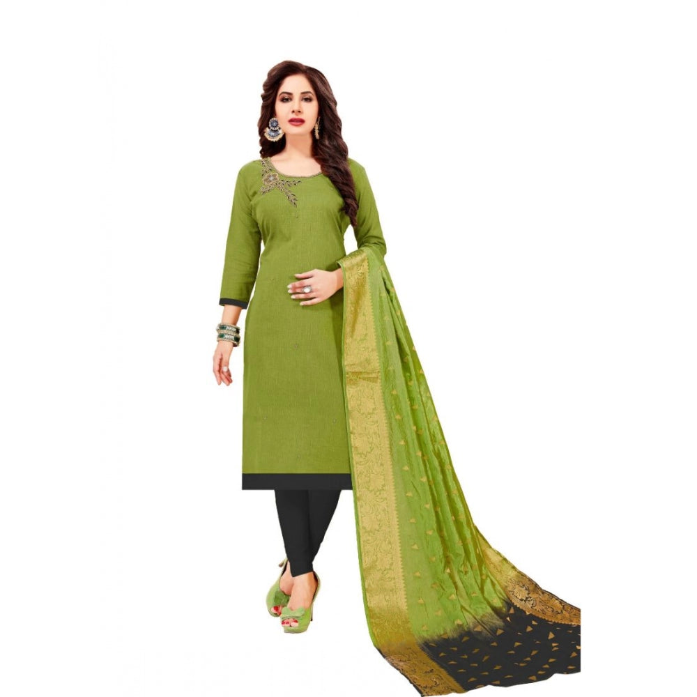 Amfyn Women's Slub Cotton Unstitched Salwar-Suit Material With Dupatta (Mahendi Green, 2 Mtr)