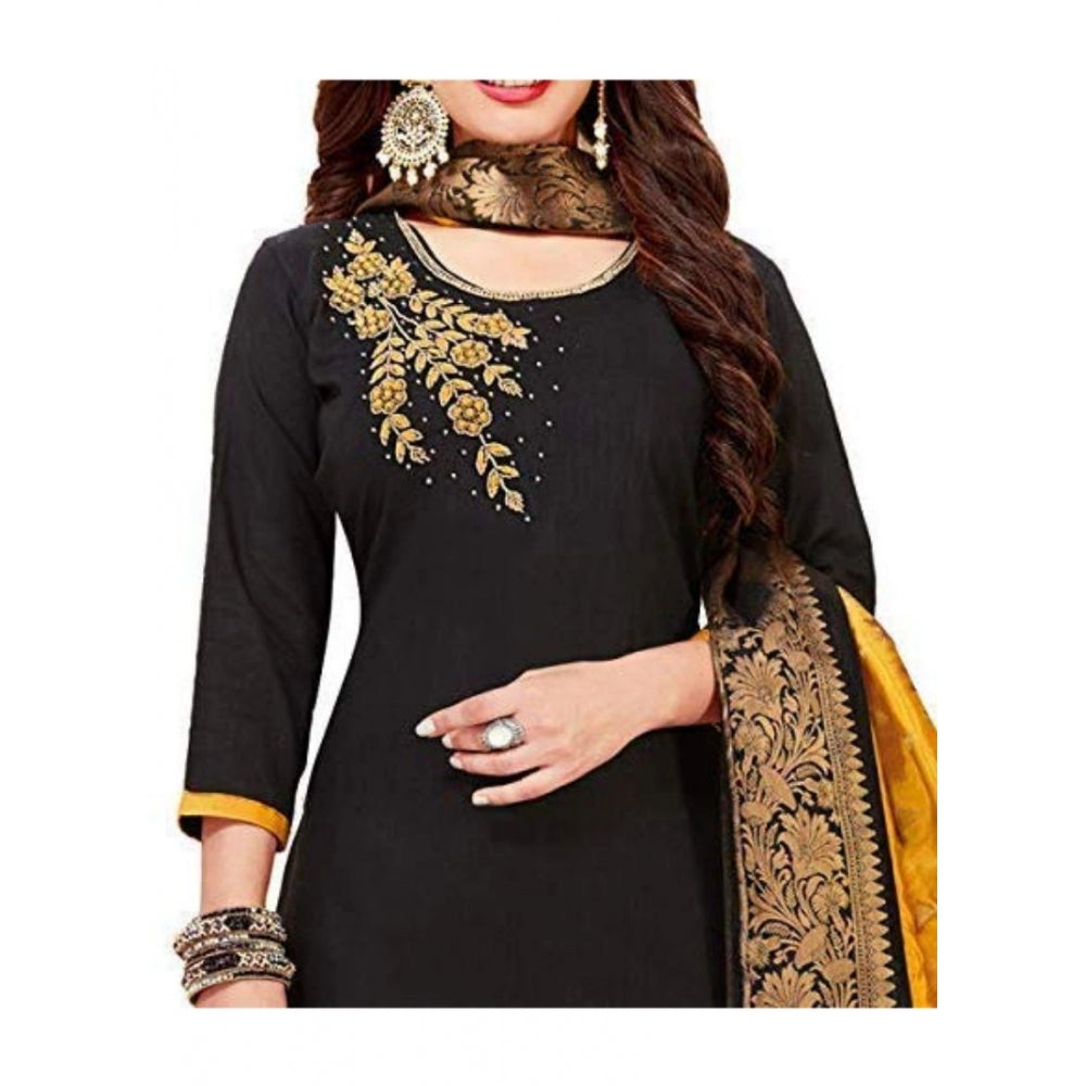 Amfyn Women's Slub Cotton Unstitched Salwar-Suit Material With Dupatta (Black, 2 Mtr)