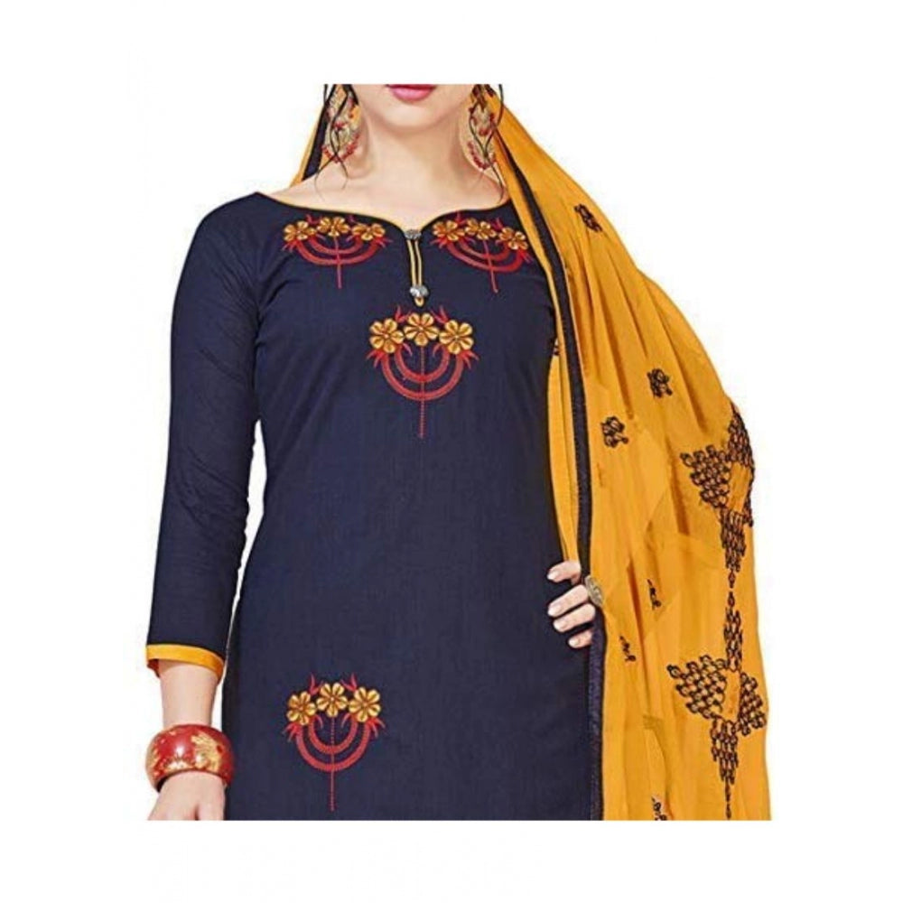 Amfyn Women's Slub Cotton Unstitched Salwar-Suit Material With Dupatta (Navy Blue, 2 Mtr)