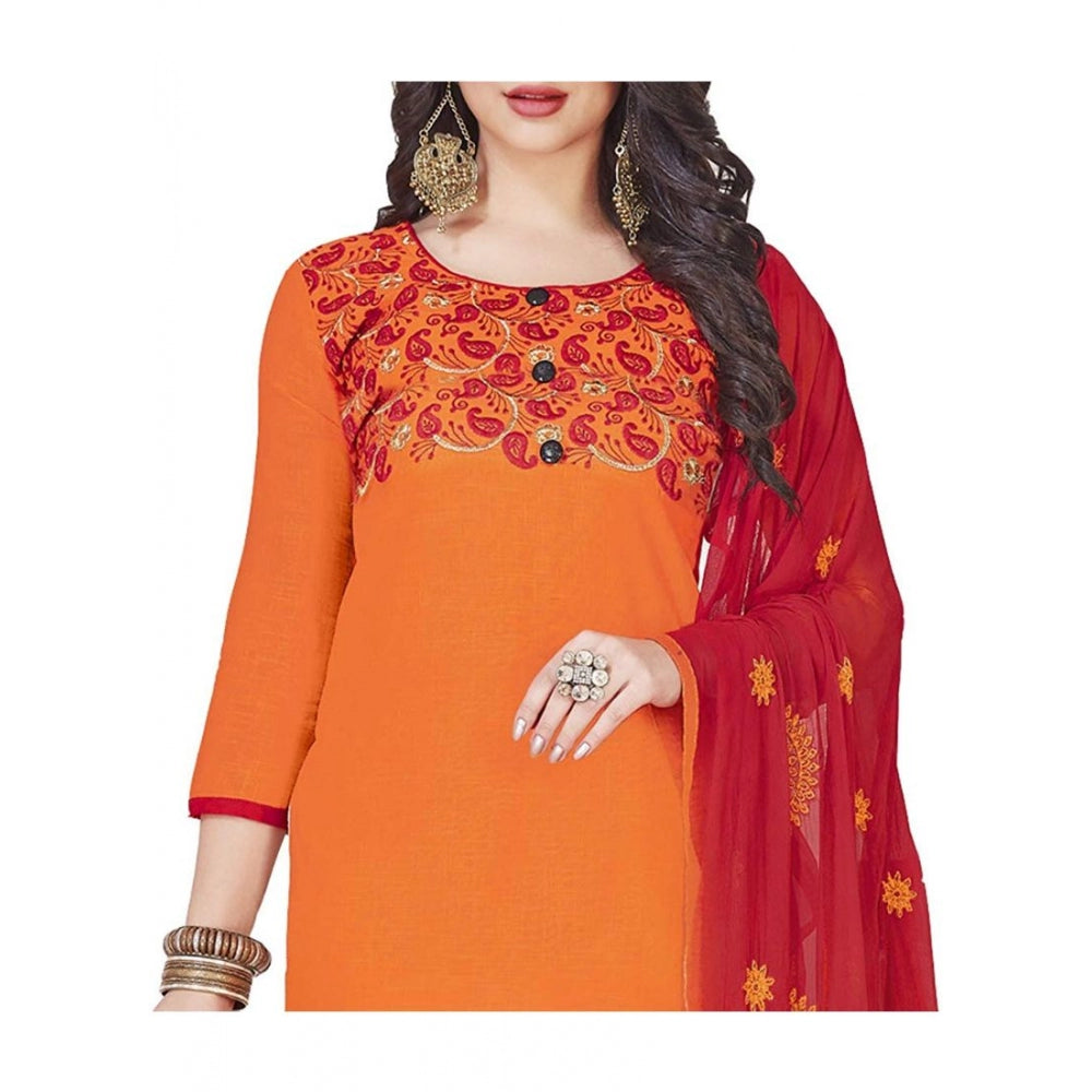 Amfyn Women's Slub Cotton Unstitched Salwar-Suit Material With Dupatta (Orange, 2 Mtr)