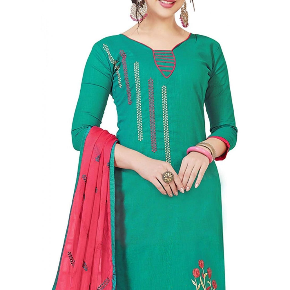 Amfyn Women's Slub Cotton Unstitched Salwar-Suit Material With Dupatta (Turquoise, 2 Mtr)