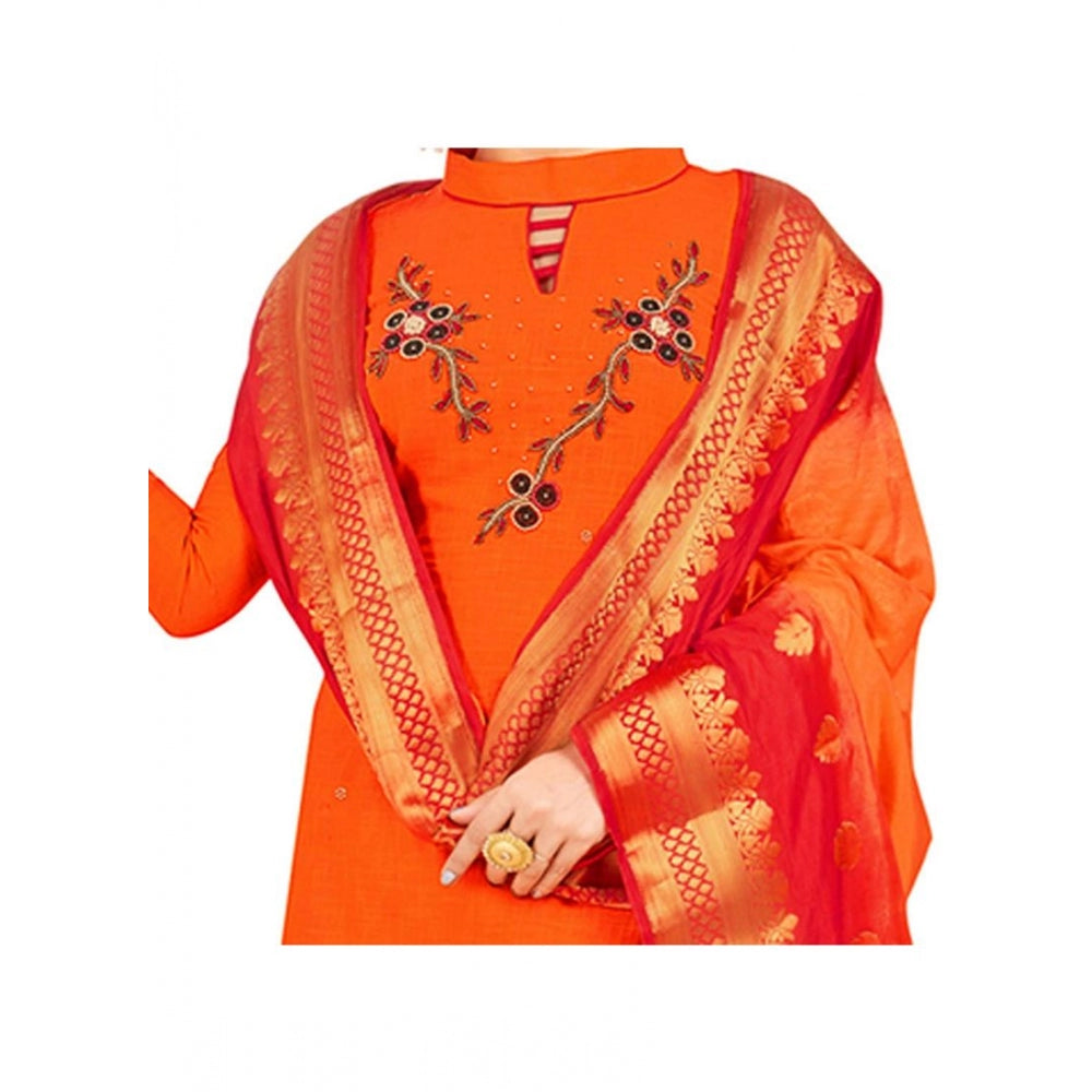 Amfyn Women's South Slub Cotton Unstitched Salwar-Suit Material With Dupatta (Orange, 2 Mtr)