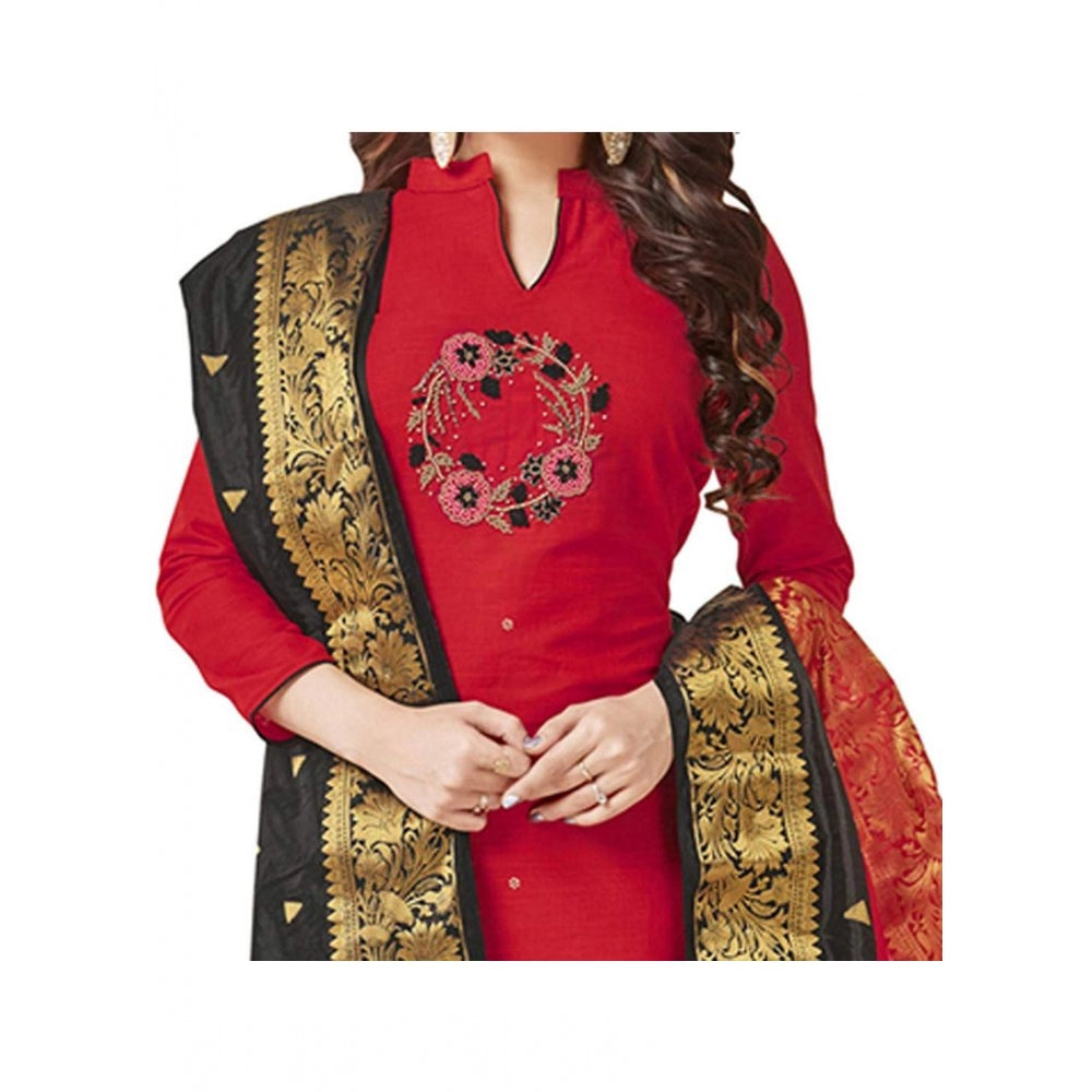 Amfyn Women's South Slub Cotton Unstitched Salwar-Suit Material With Dupatta (Red, 2 Mtr)