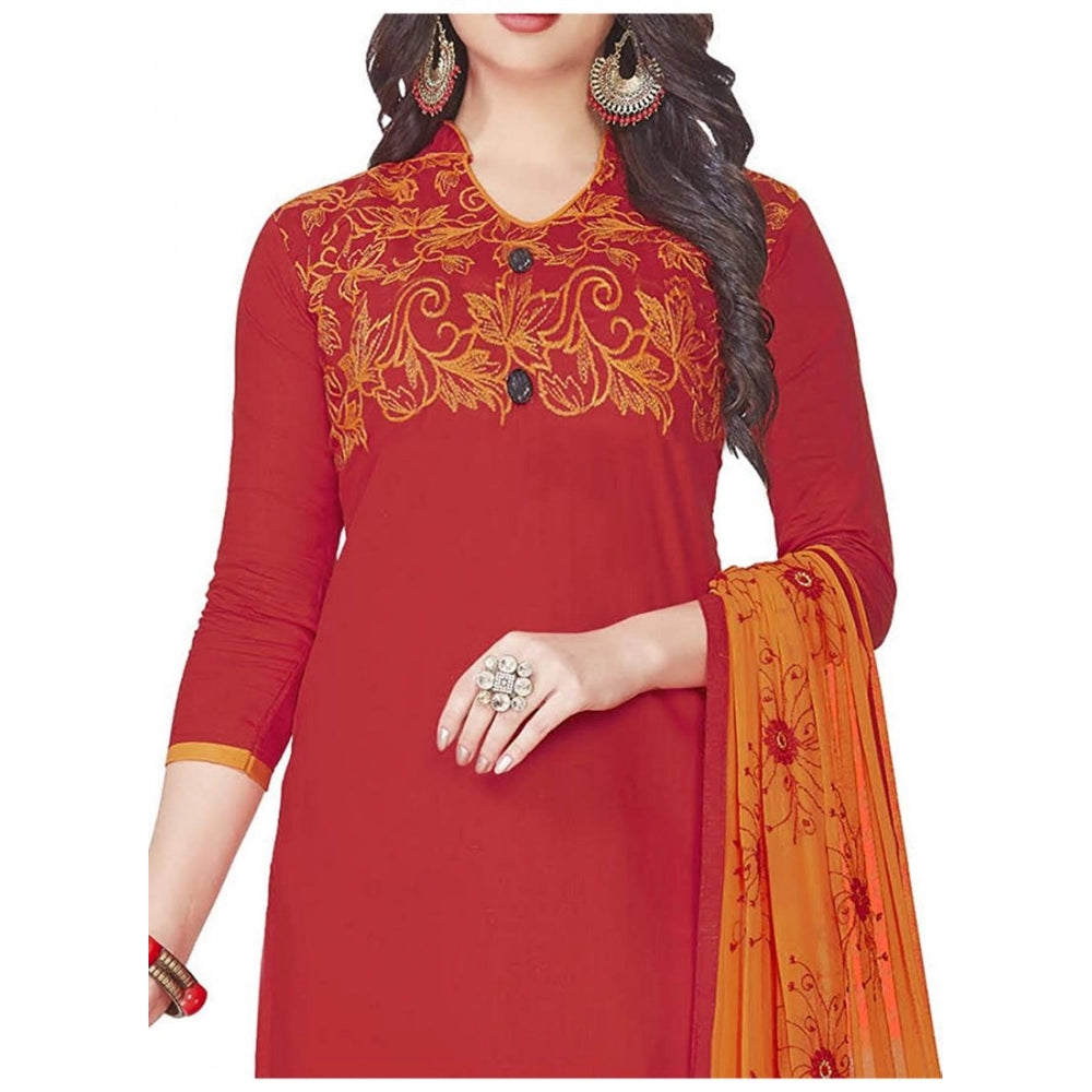 Amfyn Women's Glaze Cotton Unstitched Salwar-Suit Material With Dupatta (Red, 2 Mtr)