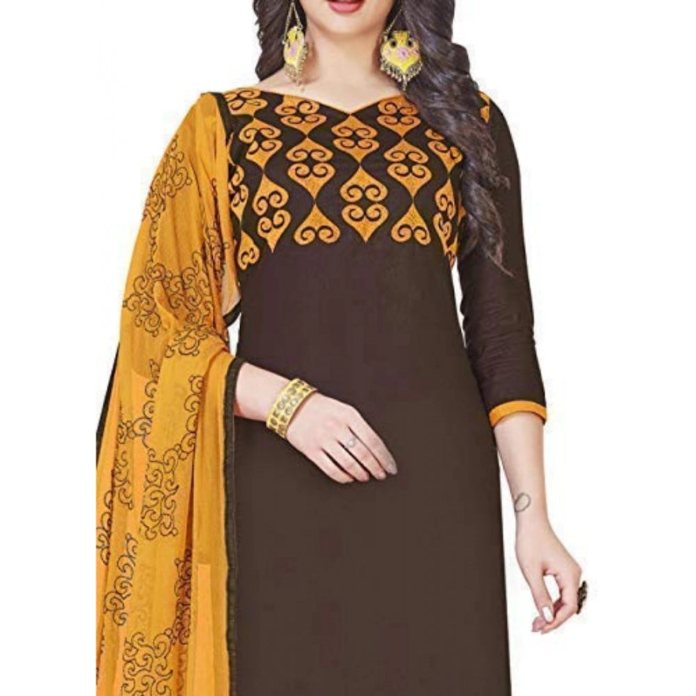 Amfyn Women's Glaze Cotton Unstitched Salwar-Suit Material With Dupatta (Brown, 2 Mtr)