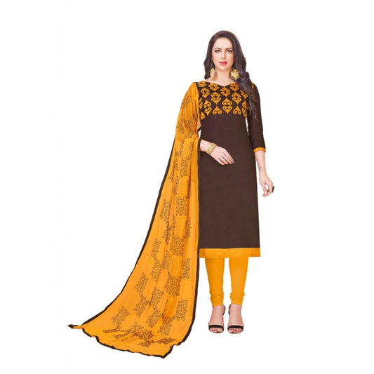 Amfyn Women's Glaze Cotton Unstitched Salwar-Suit Material With Dupatta (Brown, 2 Mtr)