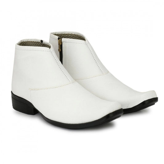 Fashion Men's White Color Leatherette Material  Casual Boots