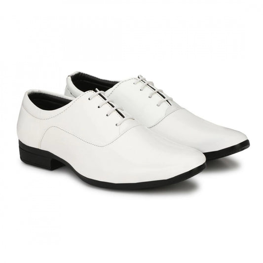 Fashion Men's White Color Patent Leather Material Casual Formal Shoes