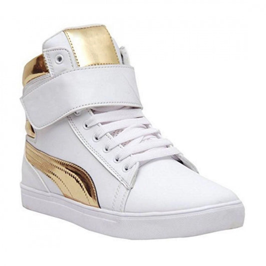 Fashion Men's White,Gold Color Synthetic Material  Casual Sneakers