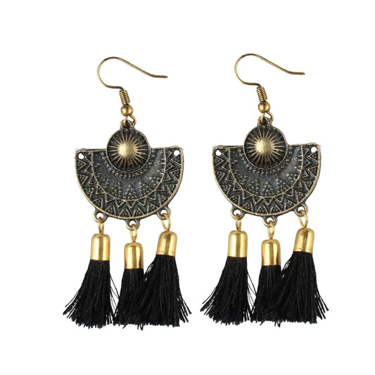 Fashion Women's Gold Plated Tassel Fashion Earrings-Black