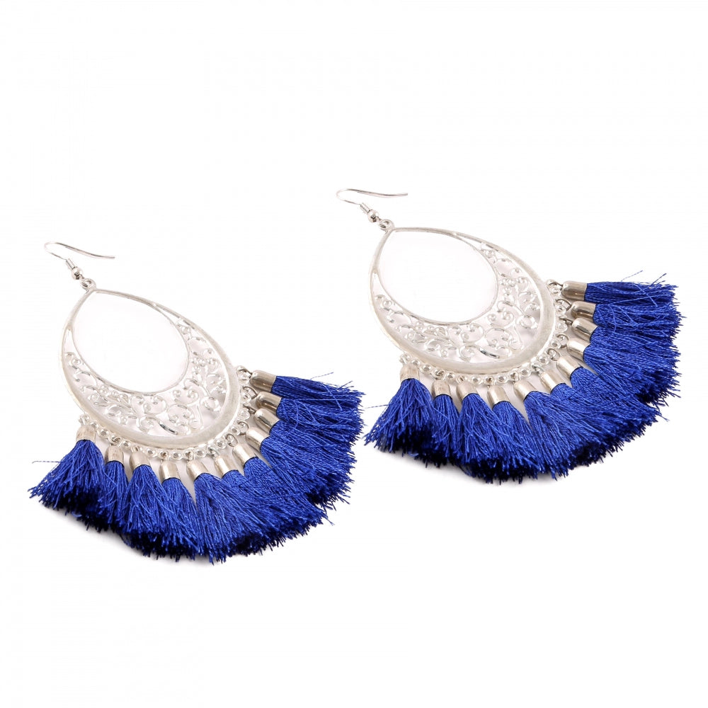 Fashion Women's Silver Plated Hook Dangler Hanging Tassels Earring-Silver