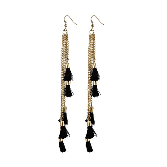 Fashion Women's Alloy, Beads Hook Dangler Hanging Tassel Earrings-Black