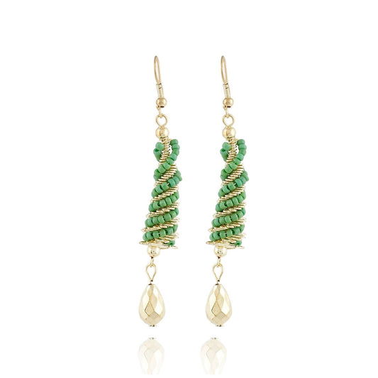 Fashion Women's Alloy Hook Dangler Hanging Earrings-Green