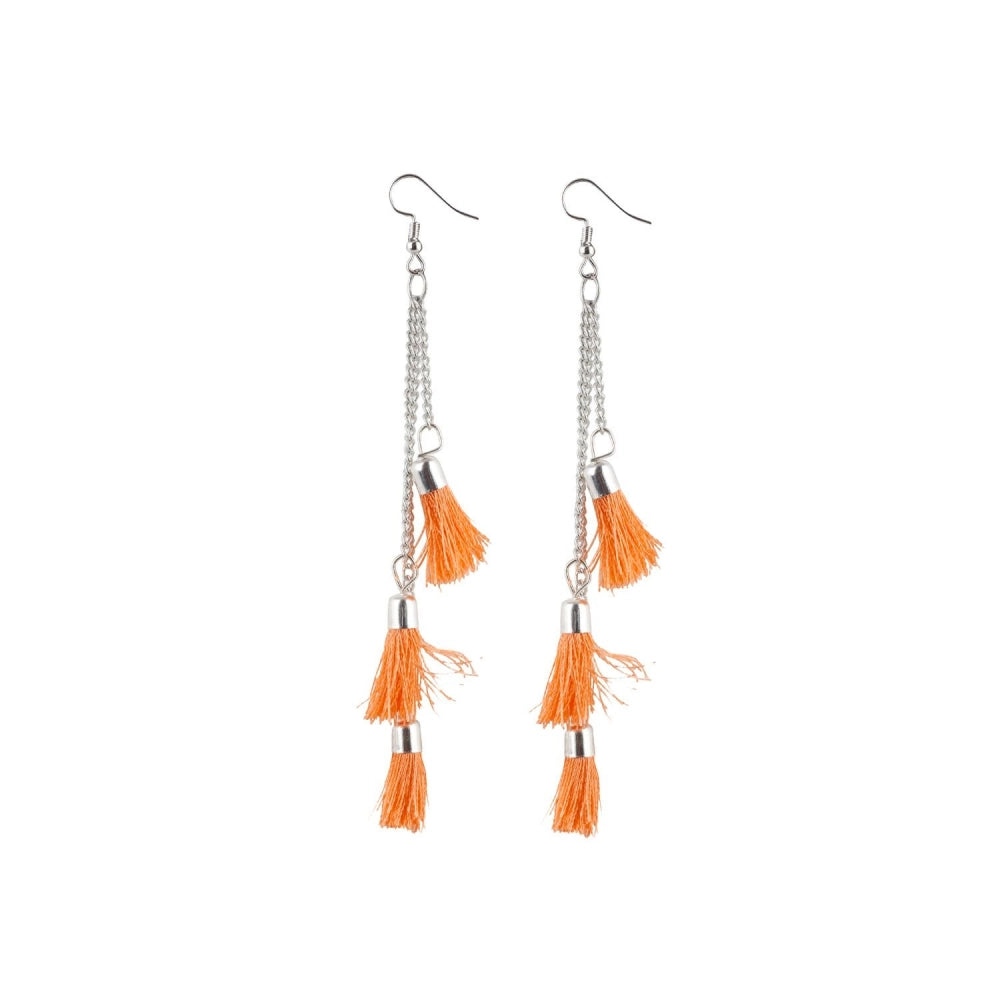 Fashion Women's Tassels Beads Hook Dangler Hanging Hanging Earrings-Orange