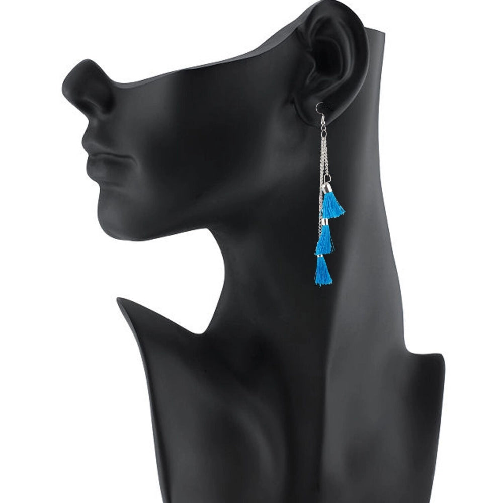 Fashion Women's Tassels Beads Hook Dangler Hanging Hanging Earrings-Blue