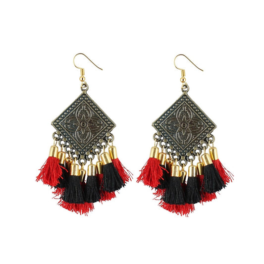 Fashion Women's Alloy Hook Dangler Hanging Tassel Earrings-Multicolour