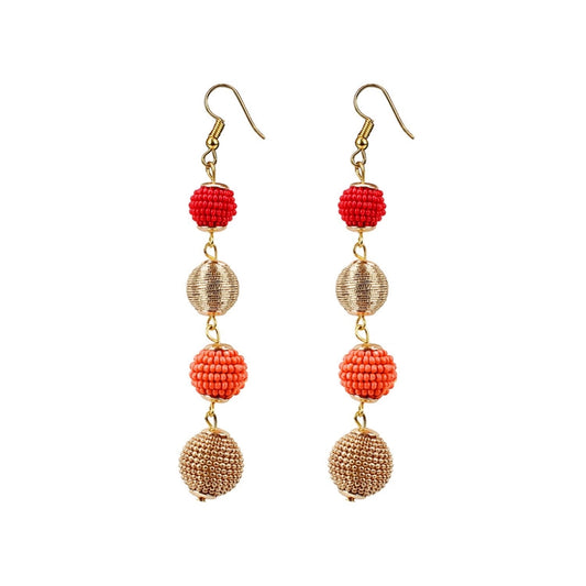 Fashion Women's Gold Plated Hook Dangler Hanging Tassel Earrings-Golden,Red